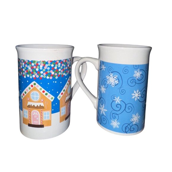 Royal Norfolk Snowflake Ceramic Set of 3 Mug White & Blue 4.5" Tall Dishwasher M - Picture 2 of 7